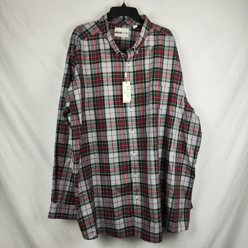 Roundtree & Yorke Gold Label Shirt Mens 4XLT Green Red Plaid Non Iron Tall Man